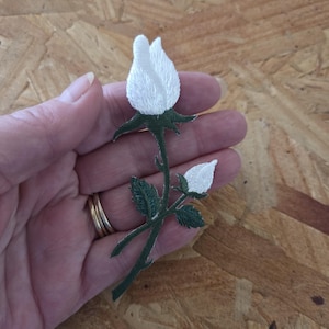 Rosebuds - Flower - Garden - White Rose - Love - Embroidered Iron On Applique Patch