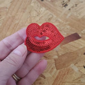 Lips - Kiss - Love - Lipstick - Red Sequin Iron On Applique Patch - 2"W