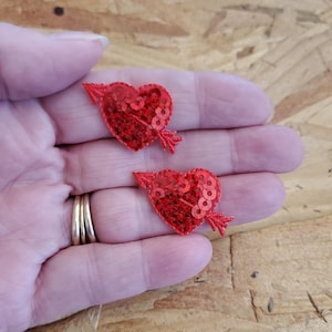 Heart - Red Cupids Hearts - W/Arrows - Red Sequin Iron On Patches - Crafts - 2 SMALL