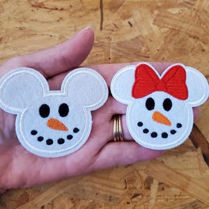 Snowman - Mickey Minnie  Mouse - Snow - Winter - Embroidered Iron On Patch - 2PCS