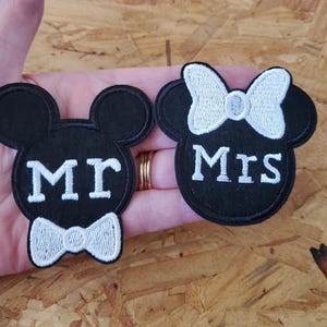 Mr & Mrs - Mickey Minnie - Groom Bride - Wedding - Embroidered Iron On Applique Patches - 2PC