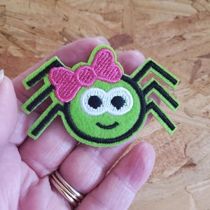 Spider - Pink Bow - Insect - Halloween - Embroidered Iron On Applique Patch