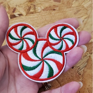 Mickey Mouse - Peppermint - Candy Cane - Christmas - Embroidered Iron On Patch - Crafts - RWG