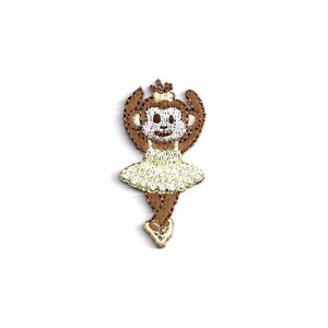 Ballerina - Dance - Monkey - Embroidered Iron On Applique Patch - Yellow