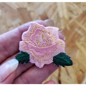 Rose - Pink - Gardening - Flower - Rose Bloom - Embroidered Iron On Applique Patch - 1 7/8"