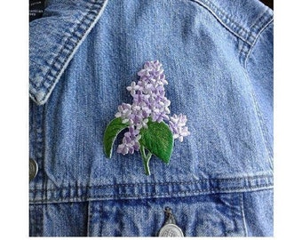 Lilac Pin Brooch - Flower -Gardening - Spring - Embroidered - Theme Jewlery