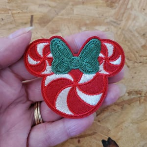 Minnie Mouse - Candy Cane - Peppermint - Christmas - Embroidered Iron On Patch - Crafts