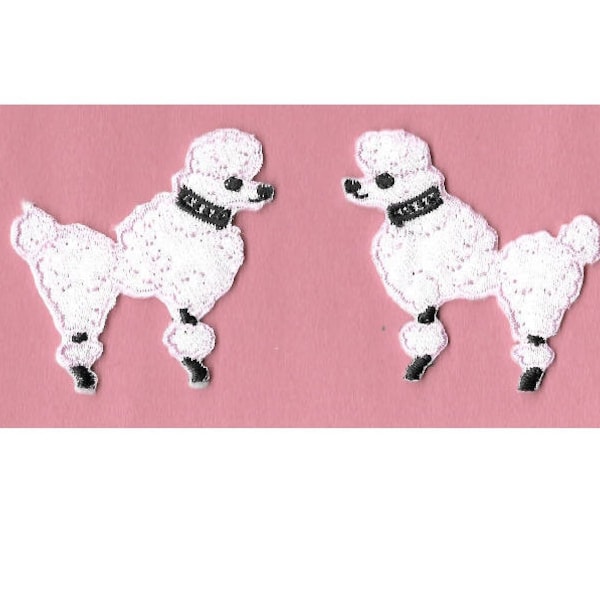 Poodle - Dog - Light Pink - Embroidered Iron On Patches - Set Of 2 - SMALL