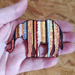 Elephant - Wild Zoo Animal - Jungle - Safari - Circus - Striped W/Sequins - Embroidered Iron On Patch