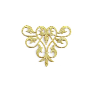 Fleur De Lis Abstract Design - Embroidered Gold Metallic Iron On Applique Patch - Crafts