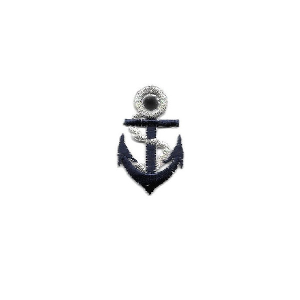 Anchor - Nautical - Navy Blue W/Mirror Design Embroidereed Iron On Patch