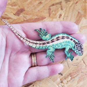 Lizard - Green Brown - Reptile - Embroidered Iron On Applique Patch