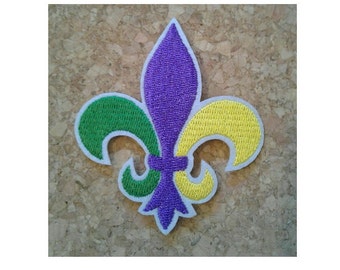 Fleur De Lis - Mardi Gras - Fat Tuesday - Multi Color Embroidered Iron On Patch - 3"H