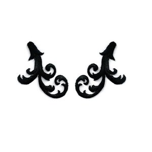 Filigree Art Abstract Design Set - Embellishment - Black Rayon - Embroidered Applique Patches - 2 PC Set