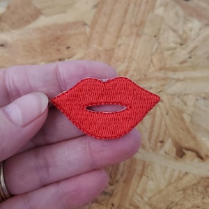 Lips - Kiss - Fashion - Model - MakeUp - Red Embroidered Iron On Applique Patch - Face Mask - Crafts - C