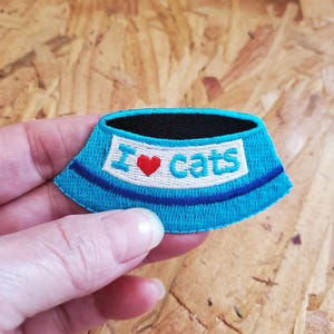 Iron On Applique Patch - Fully Embroidered I Love Cats Feeding Dish - Bowl - Cat - Crafts - Scrapbooking