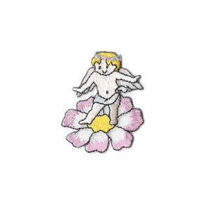 Angel - Cherub - Baby - Flower - Embroidered Iron On Applique Patch