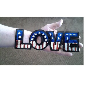 Love - Patriotic - America - Biker - USA - Sequins - Iron On Patch