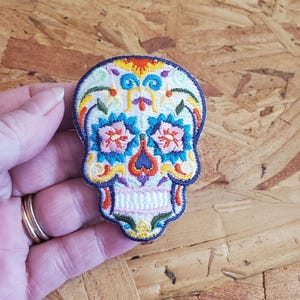 Skull - Sugar - Candy - Calavera - Mexican - All Souls Day - Embroidered Iron On Patch - W