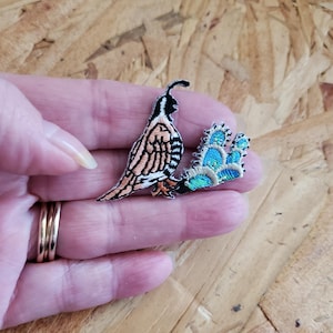 Bird - Quail W/Cactus - Southwest - Desert - Embroidered Iron On Applique Patch - Crafts - R