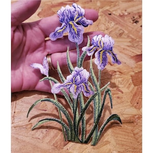Iris - Gardening - Spring - Purple - Embroidered Iron On Applique 6&quot;H - Crafts