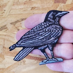 Raven - Crow - Bird - Corvus - Embroidered Black/Gray Iron On Patch - R