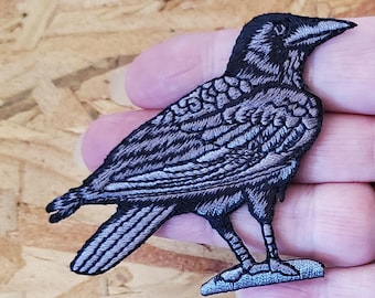 Raven - Crow - Bird - Corvus - Embroidered Black/Gray Iron On Patch - R