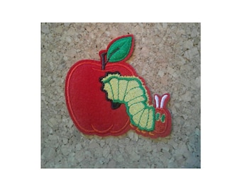 Caterpillar - Apple - Reading - Book - Pre School - Crafts - Embroidered Iron On Applique Patch