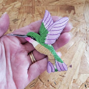 Hummingbird - Garden - Bird Watching - Spring - Embroidered Iron On Patch - Crafts - L LAV Left