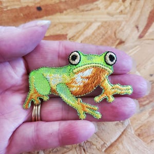 Frog - Nature - Wildlife - Toad - Iridescent and Embroidered Iron On Applique Patch - Crafts