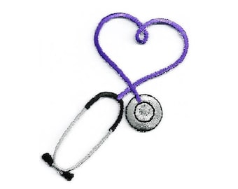 Embroidered Purple Stethoscope Iron On Applique Patch - Medical - Nurse - Doctor - Scrubs - CRAFT PROJECTS