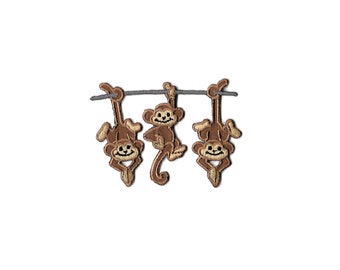 Monkey - Wild Animals - Jungle - Zoo Trio - Embroidered Iron On Patch - Crafts