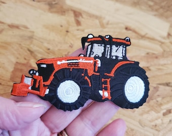 Farm Tractor - Farm Equipment - Farmer - Red - Fully Embroidered Iron On Patch - Left