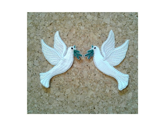 Small DOVE White Bird Iron On Applique Patch Heart Love Animal