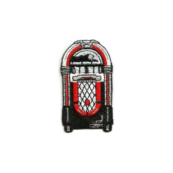 Jukebox - Music - 50's Diner - Bebop - Embroidered Iron On Patch - Black/Red - Crafts - DJ - Shirt Logo