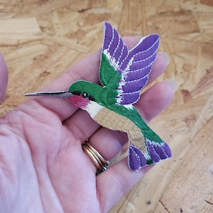 Hummingbird - Garden - Bird Watching - Spring - Embroidered Iron On Patch - Crafts - PUR Left