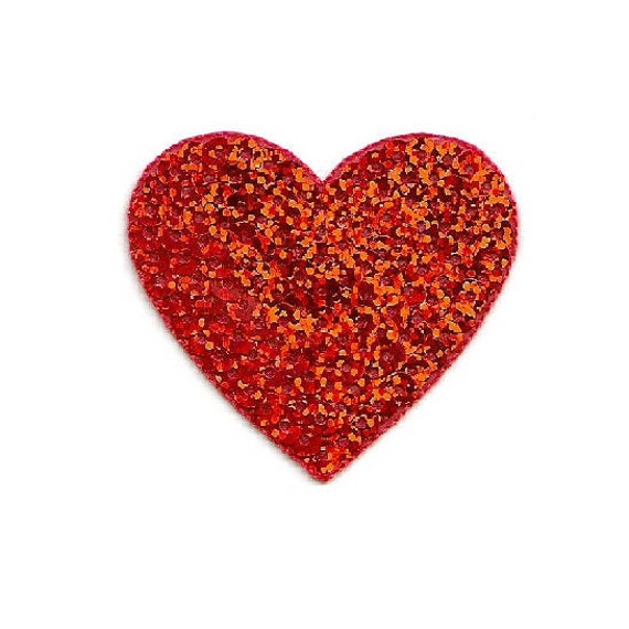 Valentine - Large - 2 Red Sequin Heart - Iron on Applique