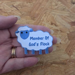 Member Of God's Flock - Sunday School - Church - Lamb - Sheep - Baby Shower -  Iron On Applique Patch - Blue