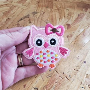 Owl - Bird - Pink - Girl - Embroidered Iron On Applique Patch