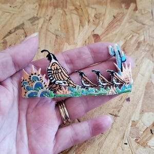 Birds - Quail Family - Cactus - Southwest - Desert - Embroidered Iron On Applique Patch - Crafts