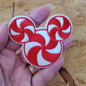 Mickey Mouse - Candy Cane - Peppermint - Christmas - Embroidered Iron On Patch - Crafts