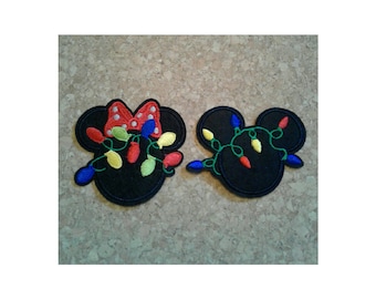 Minnie - Mickey Mouse - Christmas Lights - Embroidered Iron On Applique Patch