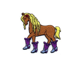 Horse - Cowgirl Boots - Mare - Filly - Western - Rodeo - Horse Show - Embroidered Iron On Applique Patch - Crafts