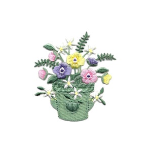 Flowers - Flower Pot - Gardening - Embroidered Iron On Applique Patch - Crafts - LGV