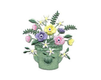 ID 7048 Planter Colorful Flowers Patch Garden Potted Embroidered IronOn Applique