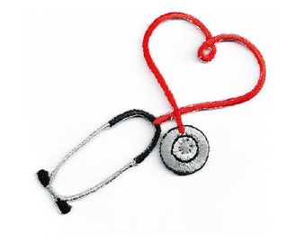 Embroidered Red Stethoscope Iron On Applique Patch - Medical - Nurse - Doctor - Scrubs - CRAFT PROJECTS