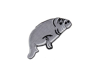 Manatee - Sea Cow - Aquatic - Gray - Crafts - Embroidered Iron On Applique Patch - Right