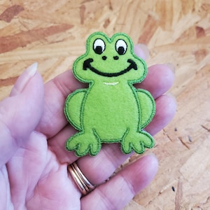 Frog - Smiling Frog - Green Felt W/Embroidered Details - Iron On Applique Patch - Crafts