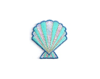 Seashell - Beach - Ocean Tropical - Shimmering Embroidered Iron On Applique Patch - Summer Crafts