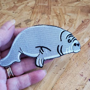 Manatee - Sea Cow - Aquatic - Gray - Crafts - Embroidered Iron On Applique Patch - Right